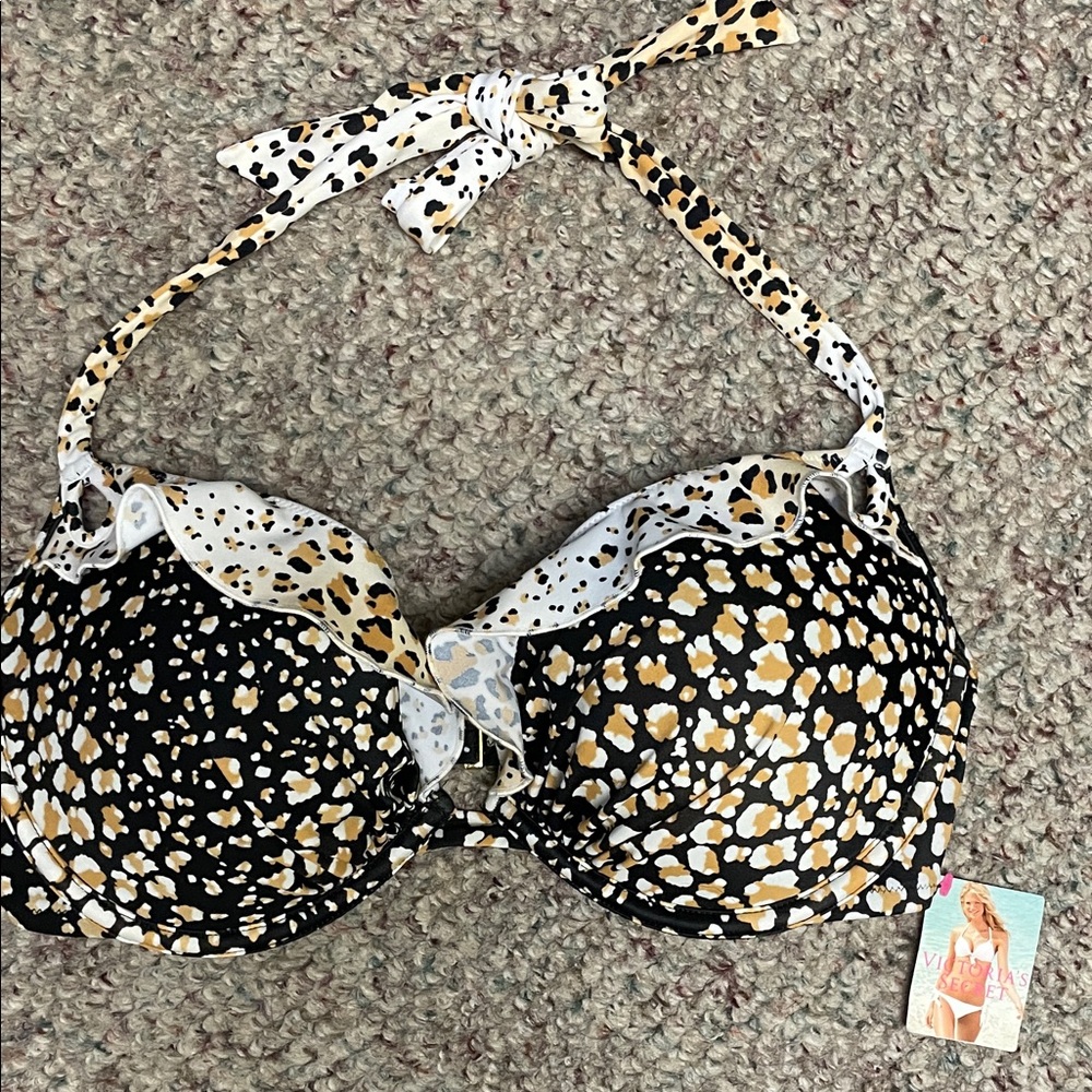 Victoria’s Secret ultra push up leopard Print Halter Bikini top